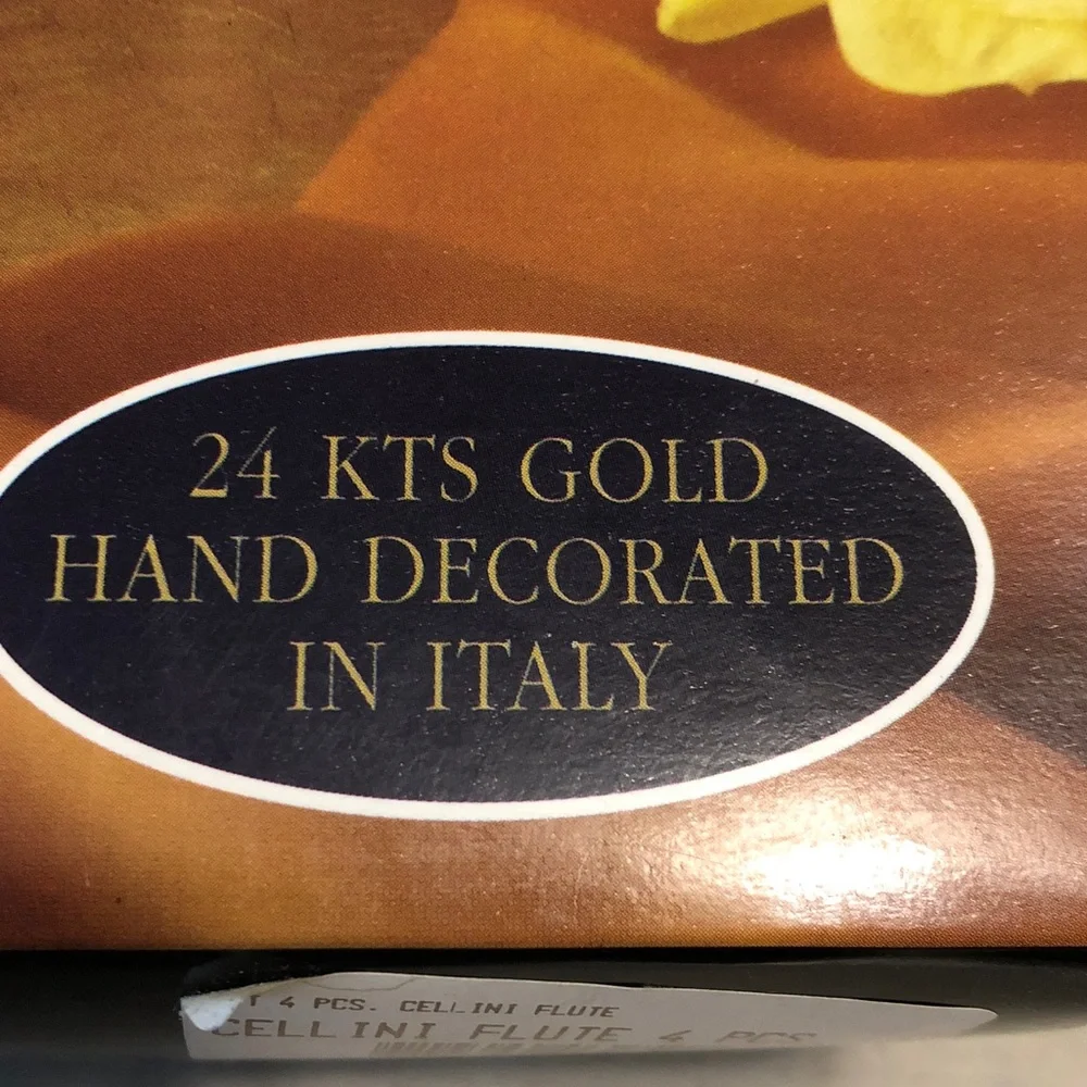 Vintage Celeni Mid Century 24 kt. Etched Gold Rim/Trim Wine/Water Goblets in Box